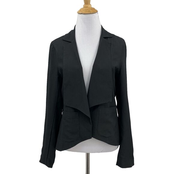 HY & Dot Blazer Womens S Small Black Draped Lapel Open Front Lightweight Jacket - Picture 1 of 12